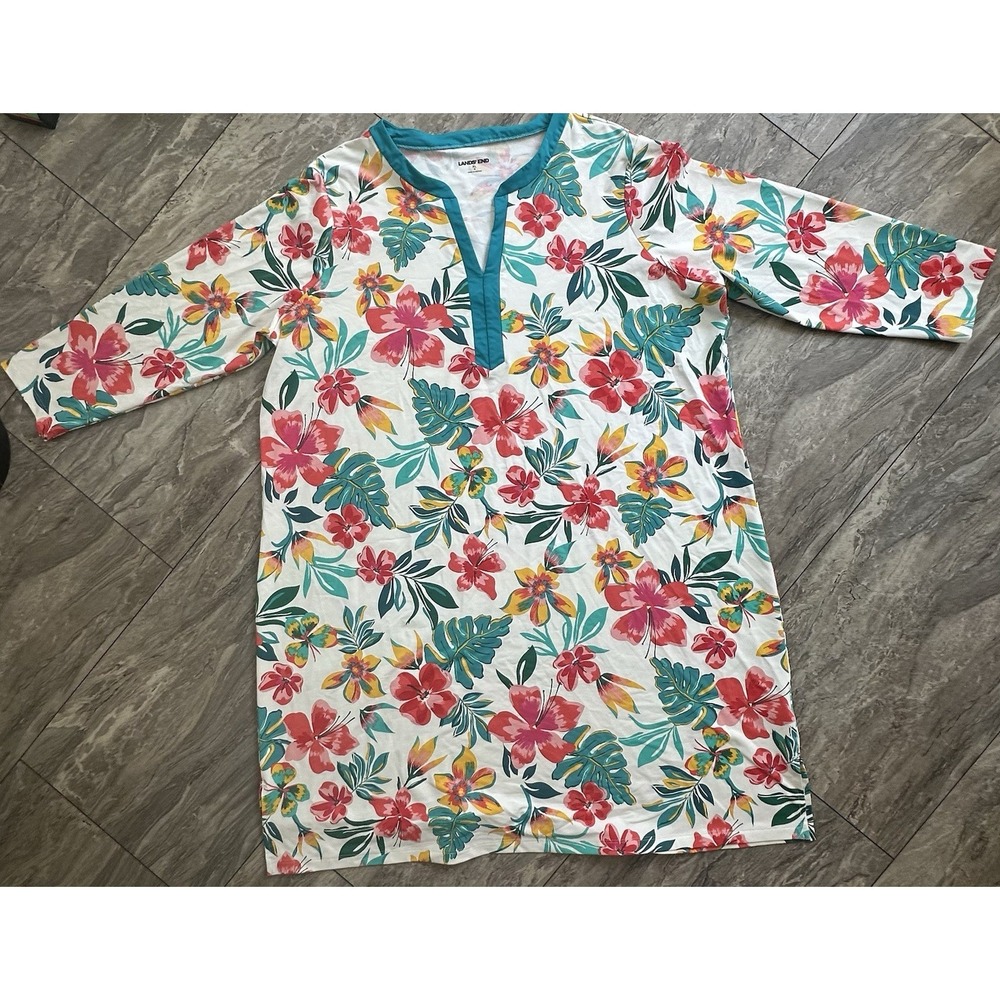 Lands' End Women's Tropical Flowers Dress Size XL  (18) Cruise Vacation Wear